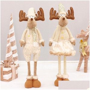 Christmas Decorations Christmas Decorations 68Cm Retractable Beige Knitwear With Sequins Standing Elk Doll Home Mall Ornament Decor 20 Dhdle