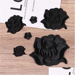 Ideen zum Aufnähen oder Aufbügeln von coolen schwarzen Rosenblüten in verschiedenen Größen, gestickte Applikationen für Kleidung, Jacken, Hüte, Schuhe, Drop-Lieferung