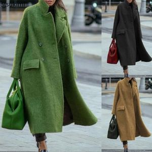 Wool mieszanki wełny gęste ciepły francuski styl eleganckie długie płaszcze kurtki płaszcze płaszcze kobiet duże kobiety zimowe ubranie 231020