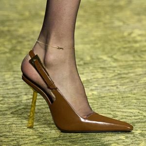 Yeni Patent Deri Toka Slingback Pompalar Ayakkabı Stiletto Topuklu Sandals10.5cm Kadın Lüks Tasarımcı Elbise Square Smeared Toe Akşam Ayakkabı Boyutları 35-42 Kutu