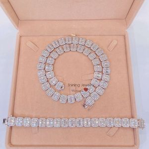 925 sterling Silver 15mm Mens Diamond Diamond Necklace Baguette Diamond Chain