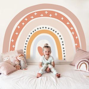 Väggklistermärken boho stor regnbåge beige rosa akvarell vägg klistermärke vinyl diy avtagbar väggdekor barnkammare flickor rum lekrum hem dekor 231020