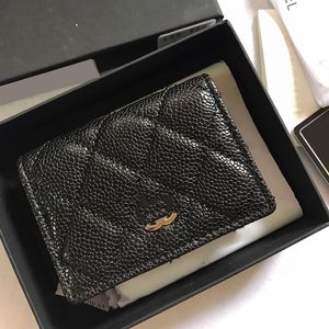 Womens Classic Caviar Leather Black Card Holder Wallet Bags Coin Photo Holder Luxury Designer Clutch Mini Purse