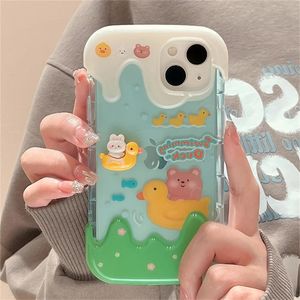 Casos de telefone celular coreano bonito 3d urso coelho caso para iphone 14 13 12 11 pro max x xr 7 8 plus adorável transparente à prova de choque macio capa traseira 231021