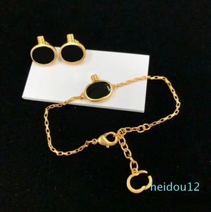 Luxus Parfüm Halskette Schmuck Sets Doppel Buchstaben Anhänger Halsketten Frauen Nette Ohrringe Armband Stahl Siegel Für Party Jahrestag