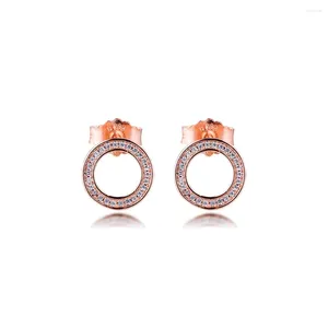 Stud Earrings Rose Gold Forever Signature Original 925 Sterling Silver Clear CZ For Women Jewelry Gift Ear Brincos