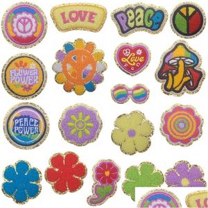 Notions Chenille Iron Ones Vintage Hippie With Glitter Small Peace Love Embroidered Badge Sewing Appliques For Clothes Drop Delivery