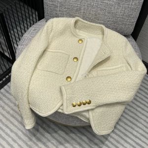 Kvinnorjackor Sandro Rivers Sales Korean Fashion Women Crop Tweed Jackets Autumn Winter Single Breasted Golden Button Woolen Coat Jackets 231020