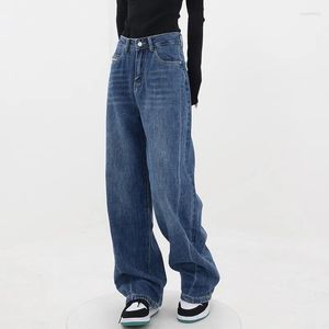 Kvinnors jeans kvinnors blå byxor för kvinnor hög midja 2023 mode baggy long denim byxor blixtlås mjuk bekväm bomull jean casual