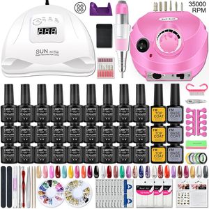 Pós acrílicos líquidos kit de unhas com lâmpada uv gel polonês conjunto manicure arte ferramentas base superior máquina broca 231020