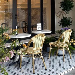 Set da pranzo per patio da giardino in lega di alluminio in rattan intrecciato con sedia da esterno in stile francese