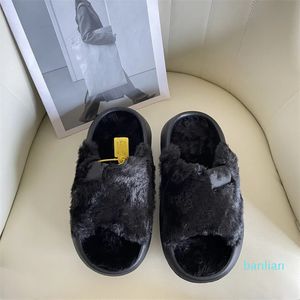 Black White Purple Furry tasman slippers Fluffy plush Rabbit Hair Fur sandal lady slides Designer Platform