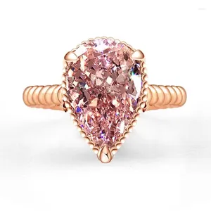 Cluster Rings Luxury Pear Shape Huge CZ Prong Setting Rose Gold Color Fashion Engagement For Women Wedding Anniversary Jewerly Gifts