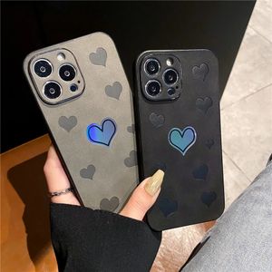 Cell Phone Cases Luxury Cute Laser 3D Love Heart Leather Soft Case For iPhone 11 14 Pro Max Plus 13 12 XS XR X Shockproof Silicone Cover 231021