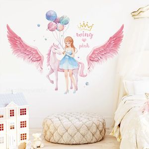 Wall Stickers Pretty Unicorn Girl Wall Stickers for Girls Bedroom Kids room Decor Planet Balloon Wings Decals for Children Rooms Decoration 231020