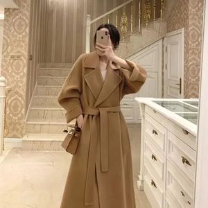 Women's Wool Blends Doublesided Fleece Woolen Coat Midlength Autumn and Winter Lazy Style Korean Laceup Temperament 231020