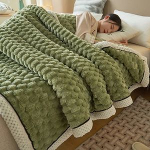 Bedding sets Solid Color Fluffy Plush Throw Blanket Comfortable Soft Adult Bed Quilt Winter Warm Linen Bedspread for Sofa Bedroom 231020