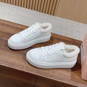 Add fleece small white shoes womens shoes warm hair lace-up board shoes high sense thick soled leather heightening shoes luxury designer new outdoor shoes 35-40 +box