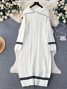 Vestidos casuais básicos singiny oversize grosso suéter vestido xale colarinho torção forma manga longa inverno em mulheres casual casa desgaste conjuntos de malha 231020