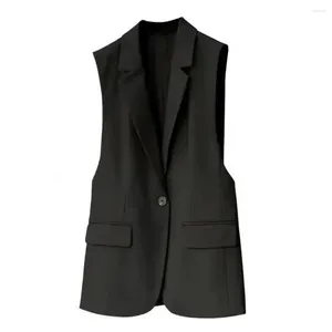 Women's Vests Stylish Office Ladies Blazer Minimalist Vest Flap Pockets Women Fashion Slim Fit Solid Suit Workwear