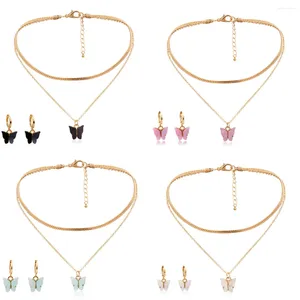 Ожерелья с подвесками, позолоченные серьги, комплект для девочек, модные ювелирные изделия с бабочками, колье, модная повседневная одежда