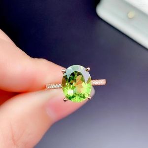 Klusterringar naturliga och riktiga eleganta peridotring bröllopsengagemang för kvinnor 925 sterling silver