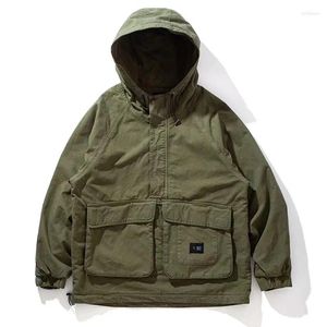 Hunting Jackets Wash Loose Hooded Multi Bag Overalls Heavy Weight Jacket Outdoor Hiking Climbing Travel Riding Hoodie Camp