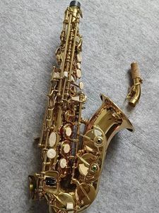 901 Saxofone soprano curvado profissionalmente em latão B bemol banhado a ouro padrão gravado profundo saxofone soprano instrumento de jazz 00