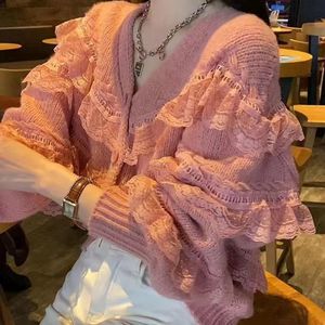 Lace Sweater Cardigan Women's San d r New Western Style Sweater Loose and Slim Style Overlay Knitted Top