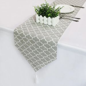 Table Runner 1pcs Gray Vintage Linen Classic Cloth With Tassels Runners Modern Home el Party Dining Decor 231020