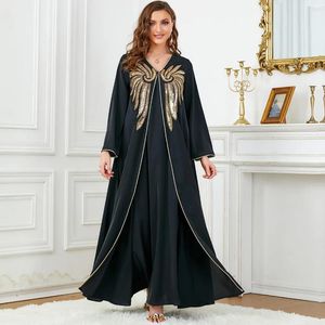 Этническая одежда с блестками из бисера, абая, женщина -мусульманская вечеринка, макси -платье 2 кусок, набор Марокко Кафтан Дубай Турция Греба Кафтан Джалабия Рамадан