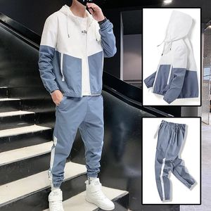 Herrspårsfall släpper lapptäcke Hip Hop Casual Men's Set Korean Style 2 Piece Set Clothes Men Streetwear Fitness Male Tracksuit 231021