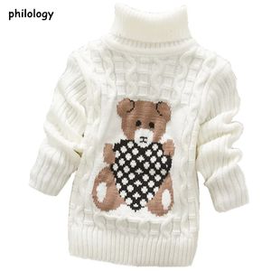 가디건 철학 2T 8t 곰 겨울 소년 소녀 아이 두꺼운 니트 바닥 셔츠 아기 하이 칼라 풀오버 유아 스웨터 231021