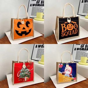 Halloween Pumpkin Tote Bags Gifts Candy Box Decorations Kids Trick or Treat Day Reusable Cotton Linen 5pcs 220923