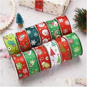 25mm julgranhandskar Båge TIES Tryckta satinband 9METER/LOT FÖR Party Decoration Present Box Candy Wrap Drop Delivery