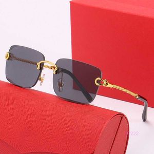 Designer-Sonnenbrille mit Leopardenmuster, randloser optischer Rahmen aus Metall, klassisch, rechteckig, quadratisch, luxuriöser goldener Sonnenbrillenrahmen mit Lünette