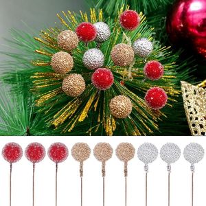 Flores decorativas 100/10 pçs natal pérola estames espuma artificial holly bagas frutas cereja plantas diy natal ano decoração presentes