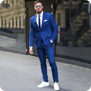 Erkek Suits Erkekler Kraliyet Mavi Erkekler Klasik İş İnce Fit Damat Smokin Yapımı Özel Yapım Adam Blazer Ceket 2 Parça Kostüm Homme Prom