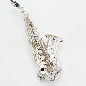 Серебряный профессиональный изогнутый саксофон-сопрано B-плоский джазовый инструмент из чистой латуни, никелированный, высококачественный саксофон-сопрано