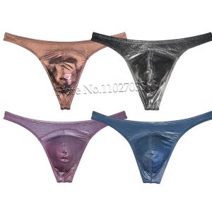 Mannen Glanzende Rekbare Coating Thong Bikini G-string Tanga's Ondergoed Klassieke Ardennen Pouch Sexy Lingerie Rekbare Weer Zoals Mini Bikini's