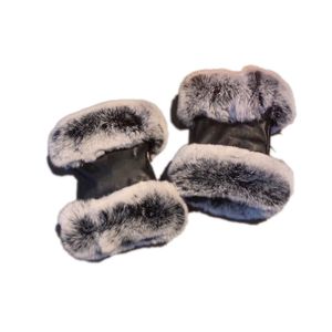 Winter Cashmere Mittens Leather Fingerless Gloves for Women Luxury Fur Black Sheepskin Mittens Outdoor Windproof Glove Ski