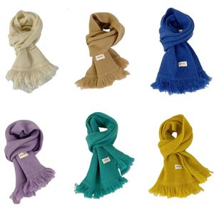 Scarves Winter Knitted Labeling Children's Scarf Boys Girls Wool Tassel Shawl Children's Warm Long Scarf Baby Kids Solid Color Scarf 231021