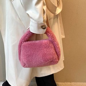 Borse da sera Wanghong Autunno e inverno Pelo di agnello granulare Borsa a secchiello per acqua dolce Borsa a mano in lanugine straniera Peluche da donna carina