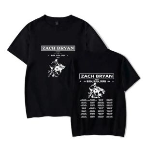 Zach Bryan The Burn Tour Merch Camiseta de grandes dimensões Mulheres Homens Verão Crewneck Manga Curta Camiseta Engraçada Camiseta Gráfica Streetwear