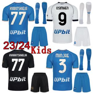 2023 2024 SSC Napoli Home Jerseys Kvaratskhelia Osimhen Soccer Jersey Kids Kit + Socks 23 24 Napoli Away Football Shirt Third Child Set Bambini Maglia Di Calcio