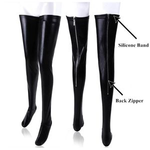 Socks Hosiery Sexy Nightclub Latex Zipper Sexy Stockings PU Leather Silicone Thigh High Stockings Women Sexy Lingerie Pole Dance Hosiery 231021