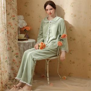 Kvinnors tvådelade byxor Underkläder Kvinnors Sleep Lounge Pyjama Set High Quality Coral Velvet Warm Set Lång ärmstorlek S M L XL 231021