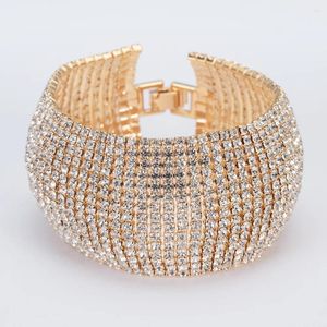 Pulseira feminina brilhante de 15 fileiras com strass e pulseira de festa