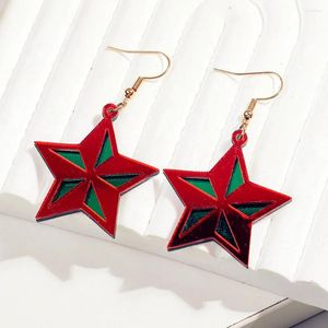 Kolczyki Dangle Christmas Red Green Star akrylowa kropla dla kobiet moda lustrzana pięcioramienne gwiazdy na imprezę na imprezę biżuterii Prezenty