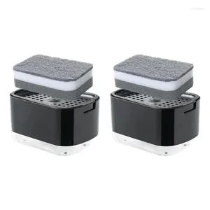 Liquid Soap Dispenser 2PCS Dish Dispensers With Sponge Holder Push Kitchen Countertop Storage Box Durable